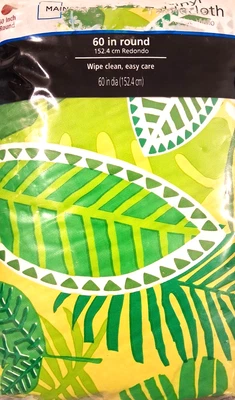 Mainstays Vinyl Tablecloth Yellow and Green Leaves 60 in Round NIB - Image 1 of 2