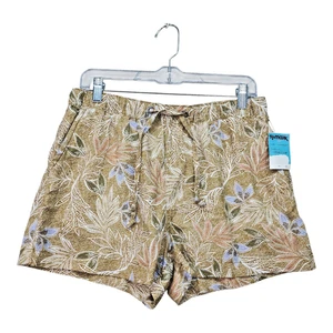 NWT Cynthia Rowley Shorts MEDIUM Tan Tropical 100% Linen Front Pocket Summer NEW - Picture 1 of 9