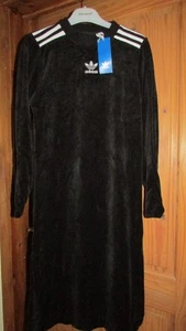 adidas Originals Sweater Dress Size 4 In Black Long Sleeve 3 Stripe Oversized - Picture 1 of 1