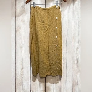 Gap Y2K Vintage  100% linen Golden Wheat Maxi Skirt Cowrie Shell Faux Wrap 27 - Picture 1 of 8