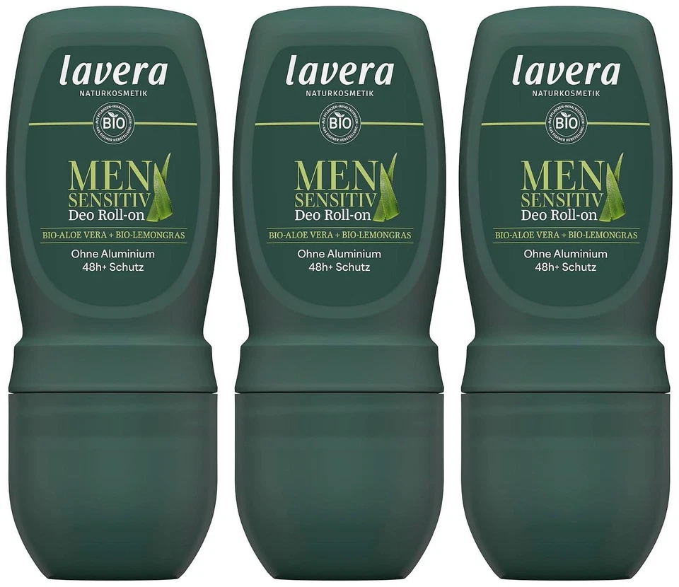 lavera Deo Roll-On MEN Sensitiv Deoroller 48 Stunden Schutz 0% Aluminium 3x 50ml