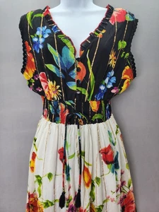 Anthropologie Me 2 Magic L Gold Metallic Stripes Floral Ruffle Maxi Black Dress - Picture 1 of 23