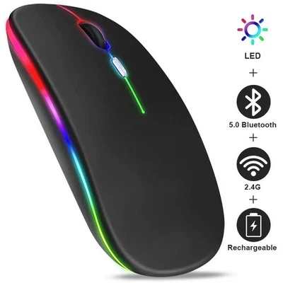 Mouse RGB sem fio Bluetooth recarregável 2.4G ergonômico mouse para jogos 3600DPI - Imagem 1 de 4