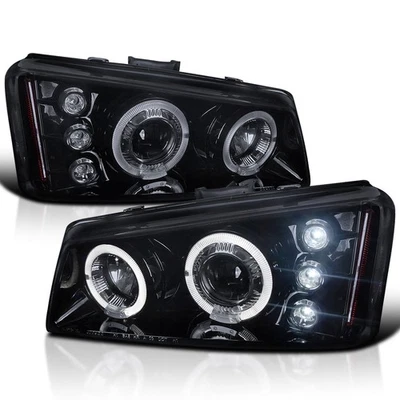 Fit 2003-2007 Silverado Avalanche Black Smoke Dual Halo Projector Headlights - Imagem 1 de 4