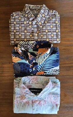 Lote De 3 Camisas Para Hombre M Hawaianas Abotonadas Manga Corta Molokai Neff Giordano Col Foto 1 de 4