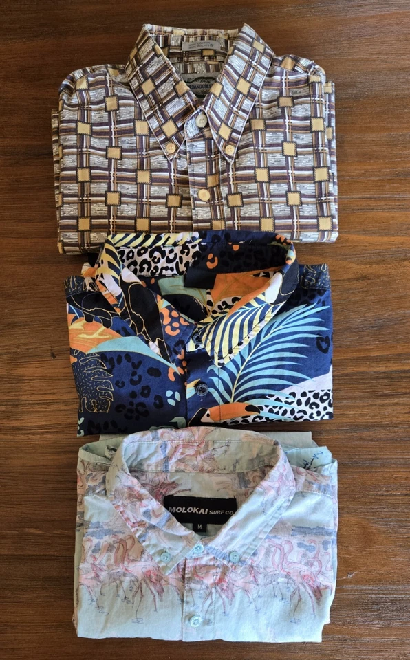 Lote De 3 Camisas Para Hombre M Hawaianas Abotonadas Manga Corta Molokai Neff Giordano Col Foto 1 de 4