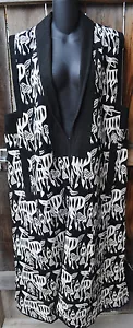 ART TO WEAR GEFÜTTERTE GEWEBTE BAUMWOLLE LANGE TRIBAL WESTE IN SCHWARZ & WEISS VON SAM HILU, S/M - Bild 1 von 5
