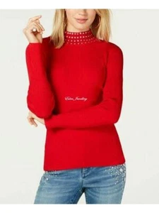 INC International Concepts Red Embellished Rhinestone Turtle Neck Top Blouse L - Picture 1 of 1