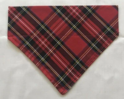 PETRA DESIGNS DOG BANDANA SLIDE ON RED TARTAN EX SMALL SMALL MEDIUM LARGE CHRISTMAS GIFT