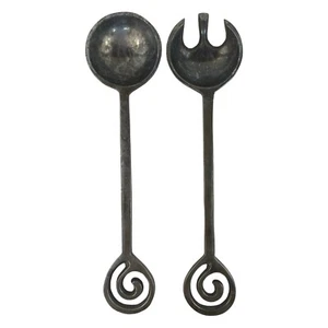Vintage IHI Forged Metal Art Swirl MCM Salad Servers Tongs Made in India - Picture 1 of 10