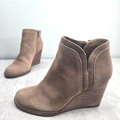 Lucky Brand Wedge Boots Suede Brown Western Casual Desert Ankle Booties Size 8 - Image 1 of 4