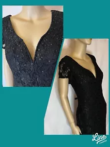 Macy’s Classic Black Lace & Sequin Maxi Dress w Wired V-Neck Side Slit NWT - Picture 1 of 5