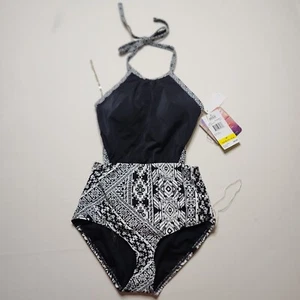 Coco Rave Size M 34 B/C Jet Black One Piece Swimsuit High Neck Padded Halter B6 - Picture 1 of 9
