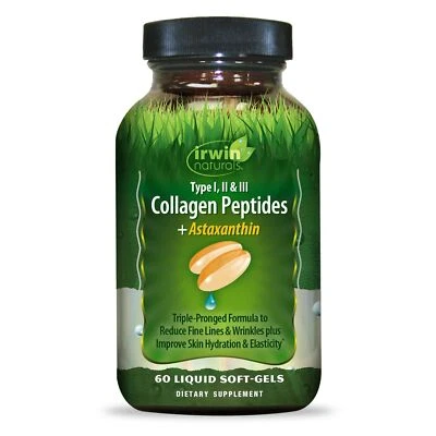 Irwin Naturals Collagen Peptides + Astaxanthin, Type I, II & III, 60 Liquide - Image 1 of 3
