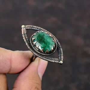 Anillo de boda envuelto en alambre de piedras preciosas de cobre ovalado de Zambia - Imagen 1 de 6