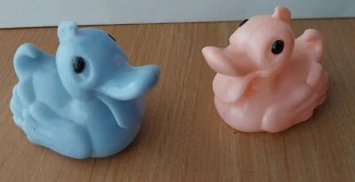 Lot of 2 Cute Vintage Hard Plastic Duck Rattles  So Cute Pink and Blue - Image 1 of 3