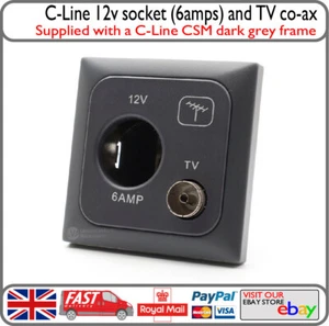 C-Line 12v Cigarette Type Socket w/ TV RF Coaxial Grey CBE Motorhome Caravan VW - Picture 1 of 7