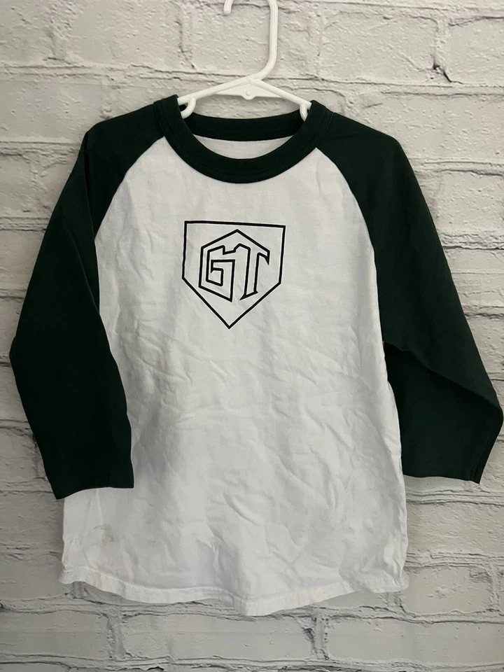 Sport-Tek 白色/绿色 Raglan 风格 3/4 袖衬衫 100% 棉青少年 S 码 — 第 1/4 张图片