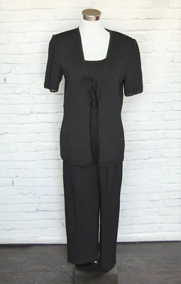 ST JOHN Marie Gray Collection Black Cardigan Jacket Pants Cami 3 pc Small #37 - Image 1 of 4