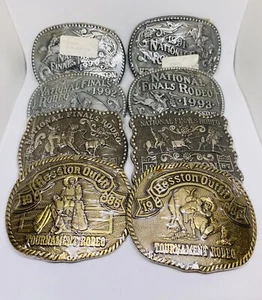 Vintage 1980-1990s Hesston NFR National Finals Rodeo Belt Buckles 8 Included - Picture 1 of 9