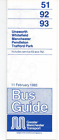 Gmpte Bus Timetable - 51/92/93 - Unsworth-Manchester-Trafford Park - Feb 1985