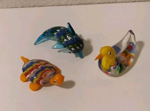 3 Beautiful Murano Mini Blown Glass Animals Turtle Dolphin Duck Pieces - Picture 1 of 6