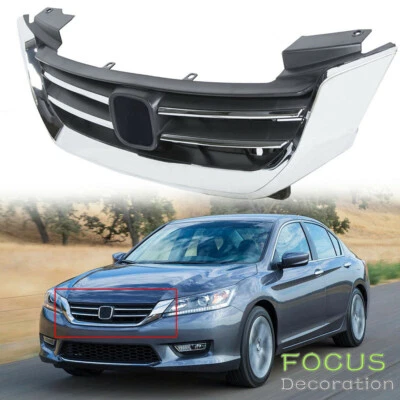 For Honda Accord 2013-2015 Front Bumper Grill Black & Chrome Hood Replacement - Image 1 of 4