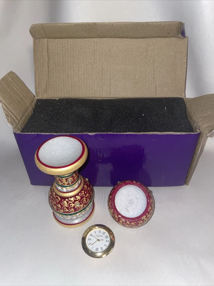 Handcrafter Makrana Marble Table Clock with hand enamelling - Boxed / Untested - Image 1 of 4