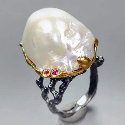 Jewelry gift Natural Baroque Pearl Ring 925 Sterling Silver Size 8 /R435881 - Image 1 of 4