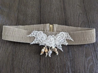 Beachy Boho Lace Flower & Bead Embellished Belt 30" Elasticated Summer Belt - Image 1 of 4