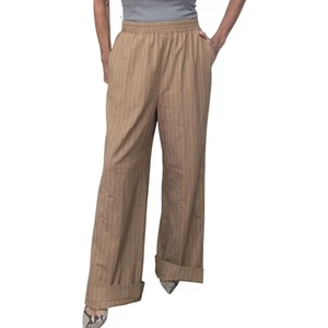 La Ligne New York Pinstripe Wide Leg Trousers M Wool Blend Elastic Waist Slacks - Picture 1 of 9