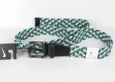 耐克男式 G-Flex 编织弹力高尔夫皮带绿色蓝色 S5045925A 中号 32-34 — 第 1/3 张图片