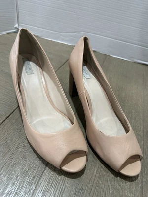 Zapatos Cole Haan Mujer 10 B Cuero Tacón Bloque Punta Abierta Nude Foto 1 de 4