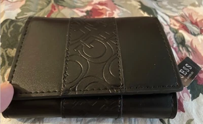 Cartera con estuche para tarjetas con logotipo triple GUESS para hombre, negra Foto 1 de 3