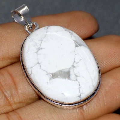 Howlite 925 镀银手工吊坠 2 英寸女孩朋友礼物 GW — 第 1/3 张图片