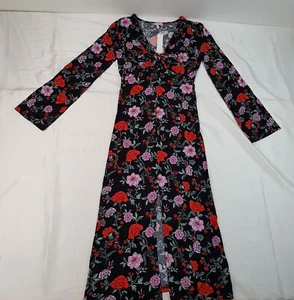 RED HERRING SIZE 6-8UK XS WOMENS FLORAL LIGHTWEIGHT TIE FRONT MIDI PENCIL DRESS - Picture 1 of 24
