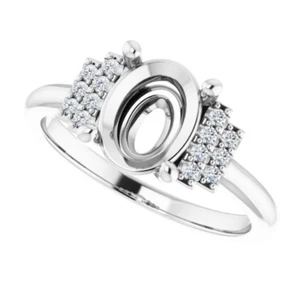 Oval Custom 9×7mm Natural Diamond Engagement Lady Ring Semi Mount 14K White Gold - Picture 1 of 7