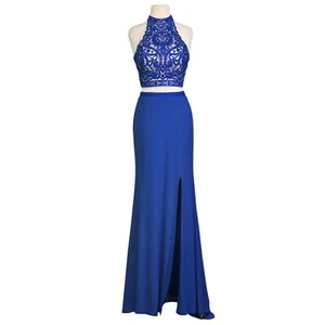 Gigi königsblau Kristall & bestickt zweiteilig Neckholder Stil Ballkleid Größe 6 - Bild 1 von 10
