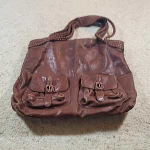 Hobo International Brown Leather Shoulder Bag Braided Large Long Buckle - Picture 1 of 13