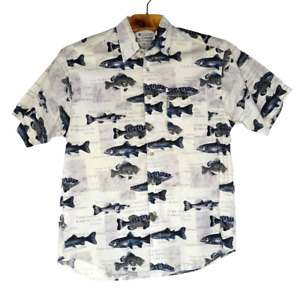 Columbia Button Front Shirt Men's Size Large All Over Fish Print Short Sleeve