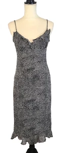 Helen Wang Animal Print 100% Silk Chiffon Dress Ruffle V Neck Lightweight 10 - Picture 1 of 14