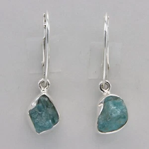 Pendientes APATITA Azul Corte Crudo Natural Corte Áspero - PLATA ESTERLINA 925 #901-Se - Imagen 1 de 9