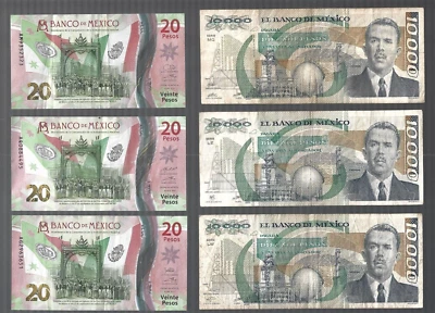 Mexico 🎯 BUY 1x /1987 /10000 pesos ... GET 1x /2021 /20 pesos FREE !! ✨ lot #99 - Image 1 of 4