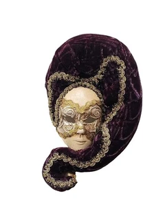 Vintage Venetian Mask Marega Carlo Metallic Velvet Ceramic - Italy Wall Decor 8" - Picture 1 of 4