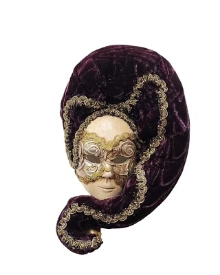 Vintage Venetian Mask Marega Carlo Metallic Velvet Ceramic - Italy Wall Decor 8" - Image 1 of 4