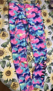 girls justice leggings size 10 Water Color Pink Yellow Purple Blue Guc Dance - Picture 1 of 6