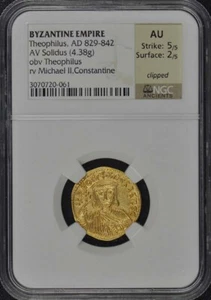 Theophilus, AD 829-842 BYZANTINE EMPIRE AV Solidus NGC AU50 - Picture 1 of 4