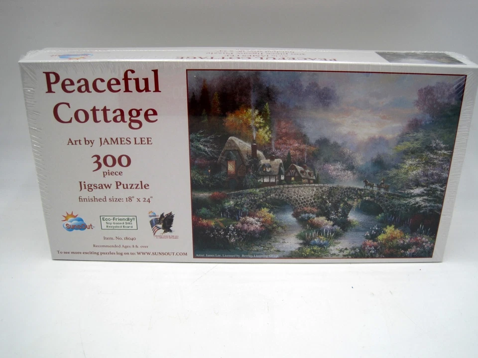 Rompecabezas Peaceful Cottage de James Lee 300 piezas techo de paja Kinkade NUEVO Foto 1 de 1