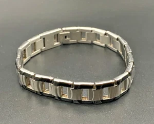 Unisex Open Link Bracelet  Stainless Steel Black Silver 7.75" ID Style Classic - Picture 1 of 8