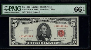 1963 $5 Legal Tender US Note Red Seal STAR NOTE REPLACEMENT NOTE PMG 66 EPQ ABE - Picture 1 of 4